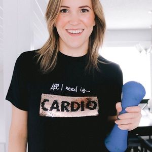 All I need is cardio/carbs sequin flip shirt
